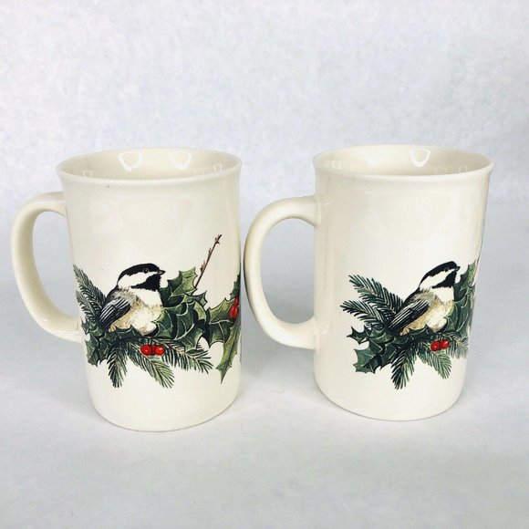 2 Otagiri Chicadee Christmas Mugs Holly Leaves - Picture 4 of 6